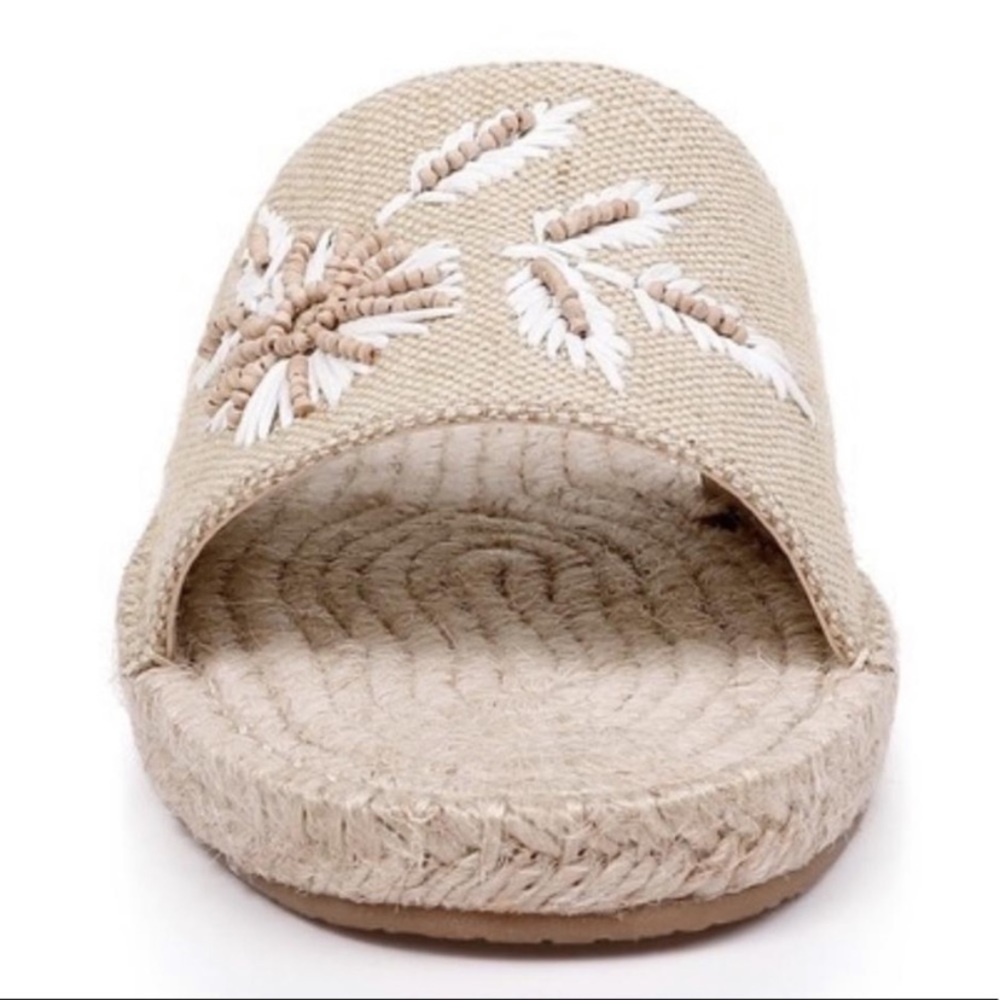 NEW Badgley Mischka Jewel Kyrene Espadrille Sandals Beaded Fabric Beige Tan - Picture 12 of 13